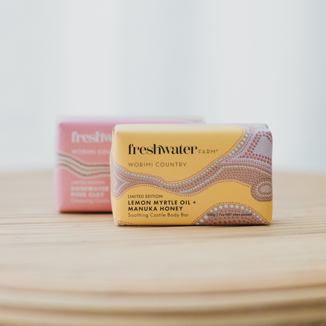 FRESHWATER FARM | Lemon Myrtle Oil + Manuka Honey Body Bar or Rosewater + Pink Clay Body Bar