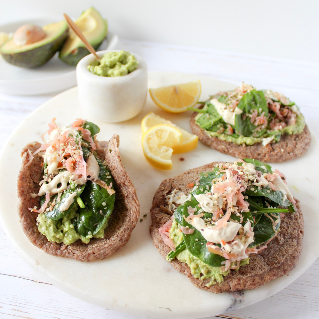 Buckwheat Pancakes with Avocado Smash and Breaky Salad
