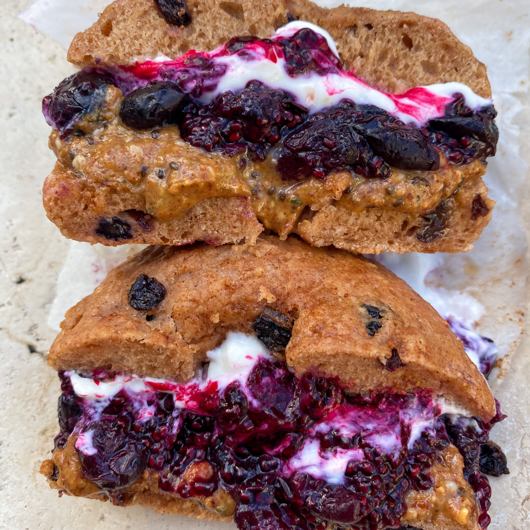 Cinnamon Raisin Bagels with Homemade Blueberry Chia Jam