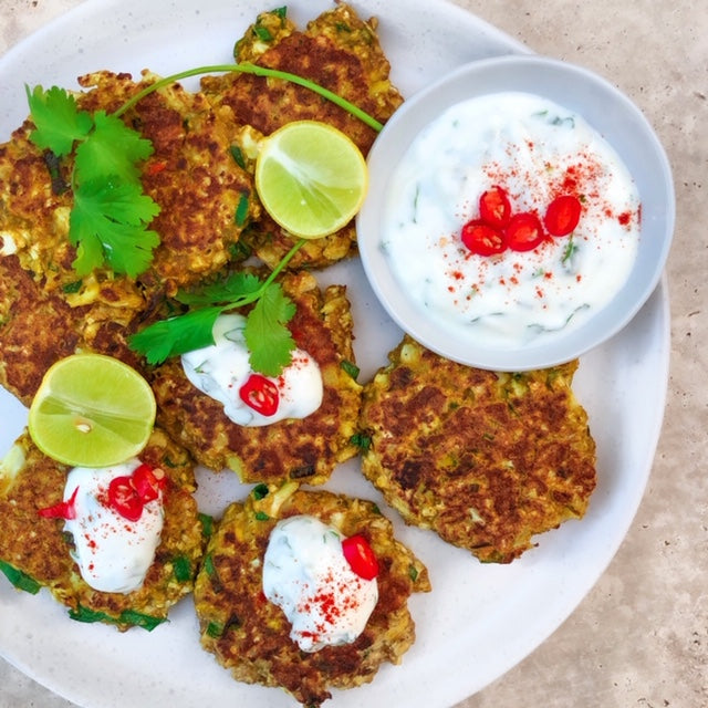 Cauliflower Fritters and Lime Yoghurt Sauce