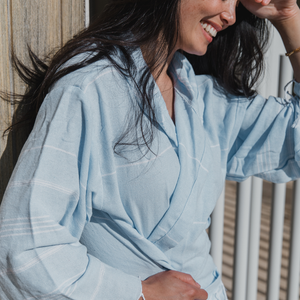 Hooded Cotton Bathrobe - Sky Blue